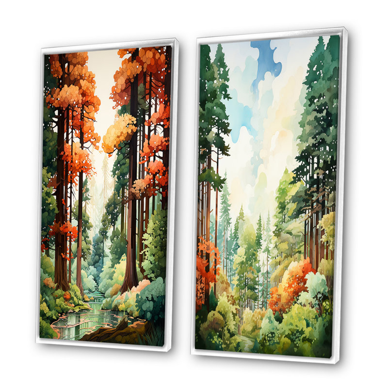 «Redwood Shimmering Tree Heights», 2 pièces, Cadre blanc, H 24 po x l 20 po