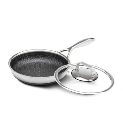 LIVWELL DiamondClad Hybrid Nonstick Stainless Steel Frying Pan w/ Tempered Glass Lid