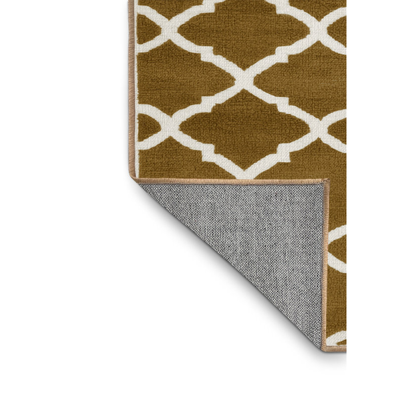 Tapis brun treillis lavable à la machine, Rond 5 pi