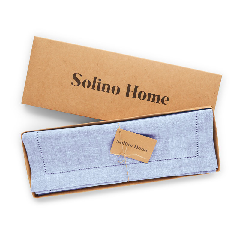 Chambray Blue Pure Linen Hemstitch Placemats Set of 4
