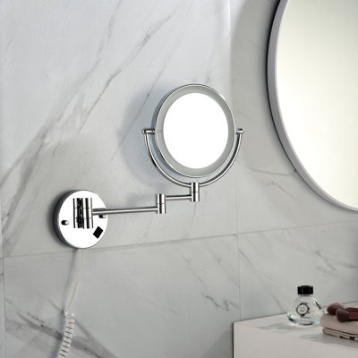 Led Wall Mount Two Magnifying Makeup Vanity Mirror 8 Inch, 12 Inch Extension, , 1X/3X Magnification, 360 Degree Rotatable, Waterproof Button Shaving For Bathroom With Led, Mount, Finish, Rotation,