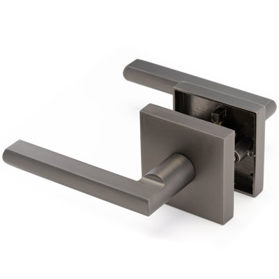 Linkaa Door Lever, Matte Black Nickel Finish Door Handles Square Shape, Door Lock For  Bedroom Bathroom,Lock Exterior/Interior Door Handle.