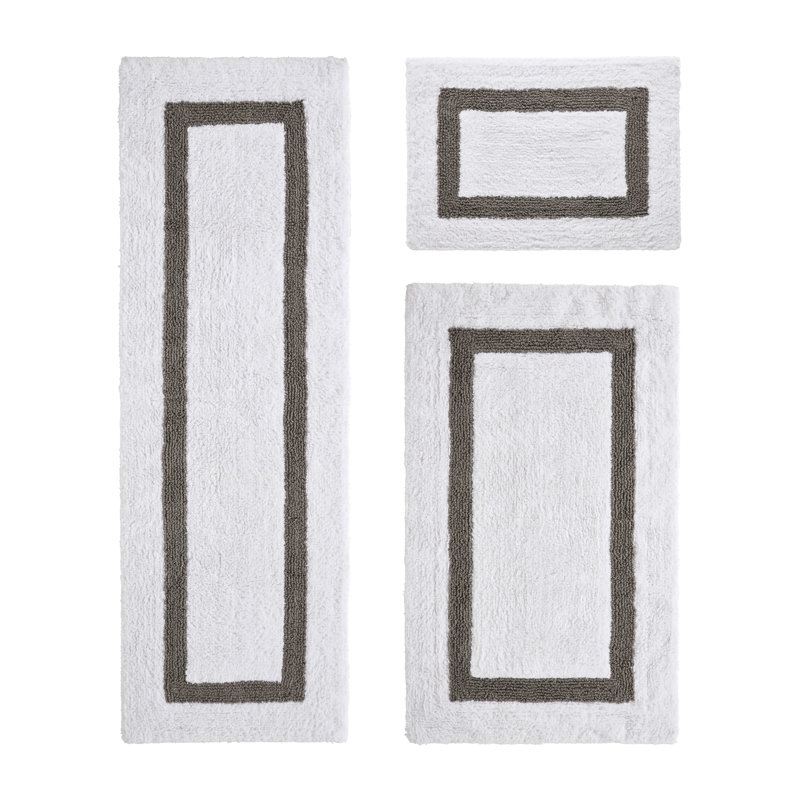 Atle Reversible Cotton Tufted Bath Rug Set, 3PC (17" x 24" | 24" x 40" | 20" x 60"), White/Gray