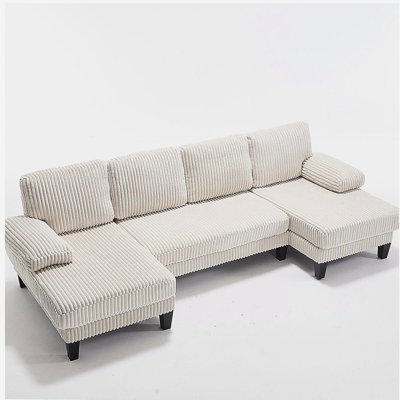 [VIDÉO fournie] [Nouveau] Canapé en U avec siège surdimensionné, canapé 4 places avec méridienne double, mobilier intérieur confortable et spacieux pour le salon, appartement