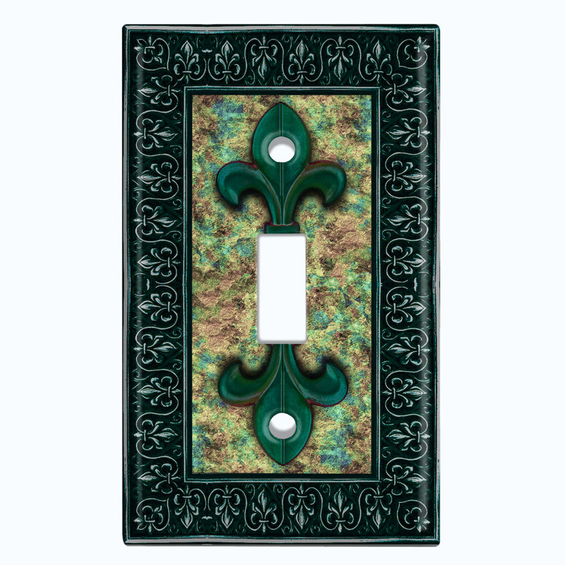 Plaque murale interrupteur à bouton-poussoir fleur de lys brun 1 fleur, Vert