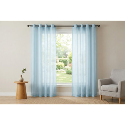 Bella Light Blue Aarvin Curtain, 54 x 86 Inch Single Panel, Light-Filtering Polyester Voile with Grommet Top and Wavy Hem