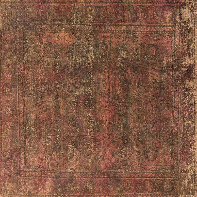 Tapis oriental en laine / polyester tissé à la machine en brun / rouge / noir, Carré 8 pi