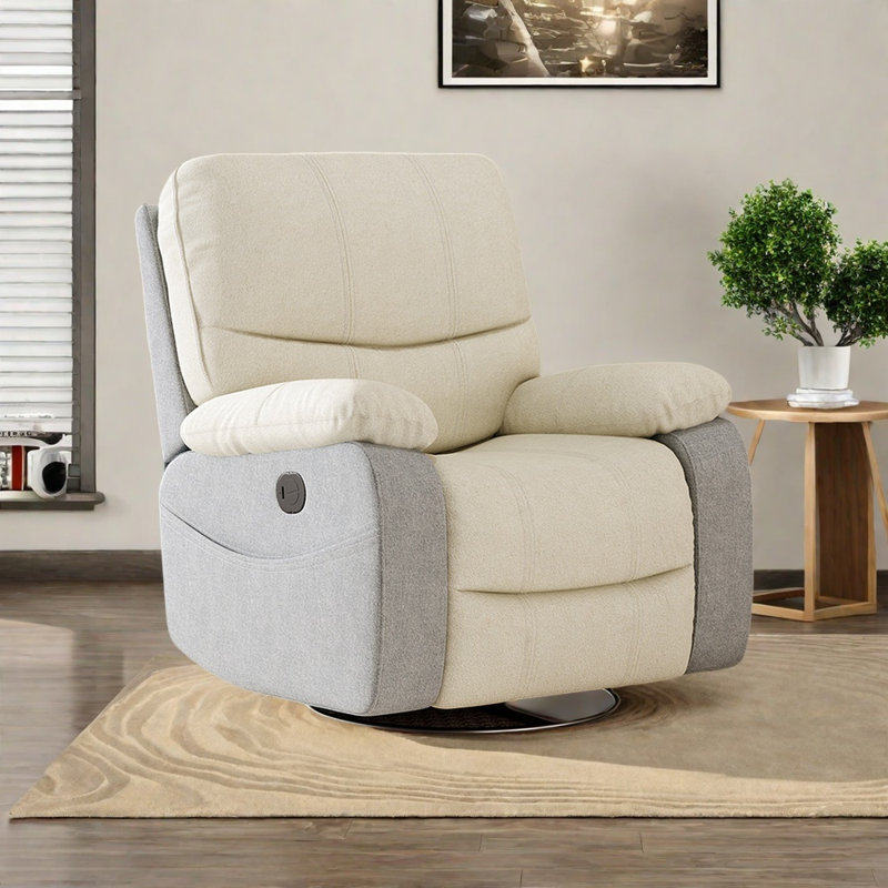 Chaise longue confortable en bois massif, Gris clair / Blanc cassé