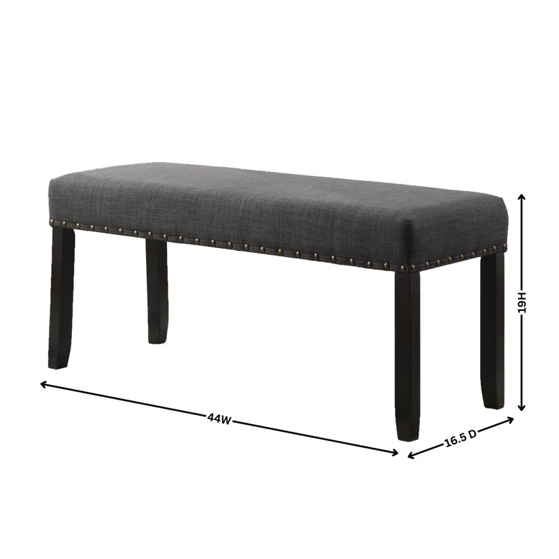 Elegant Dining Bench In Grey With Nailhead Trim - Linen & Cotton Fabric Seat, Solid Hardwood Legs, Delightful, 44"W X 16.5"D 19"H And Innovation, Base, Enchanting,