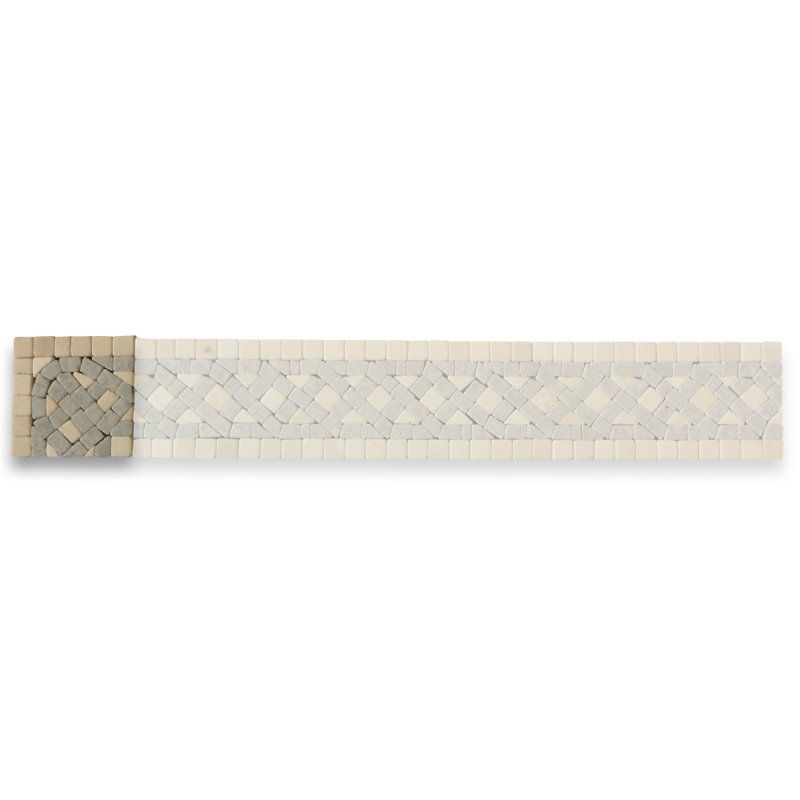 4_Quadra Bianco 2.25X2.25 Marble Mosaic Border Corner Tile Tumbled