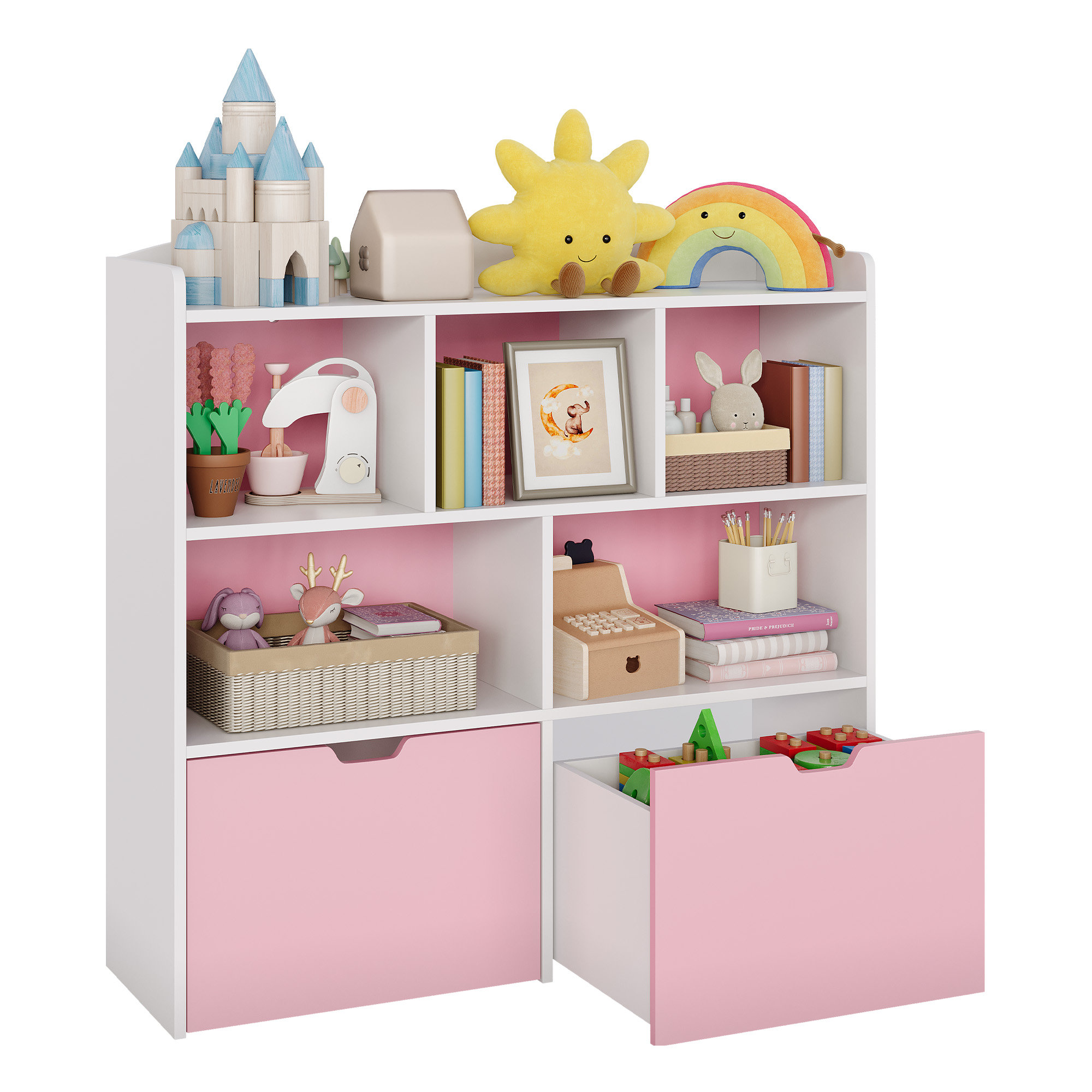 Latitude Run® Kids Toy Storage Organizer Bookshelf – 5 Open Cubbies, 2 ...