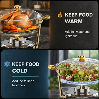 Round Buffet Catering Dish Set for Home and Outdoor Use, 4-Piece Golden Chafing Dishes with Large Capacity