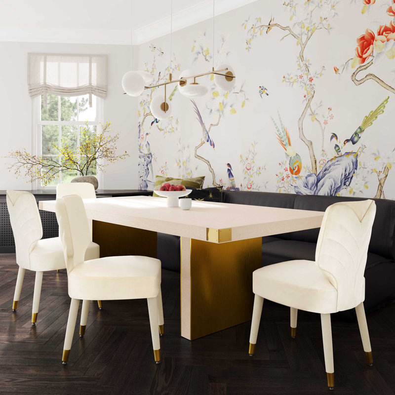 Cream and Gold Ash Wood Rectangular Dining Table
