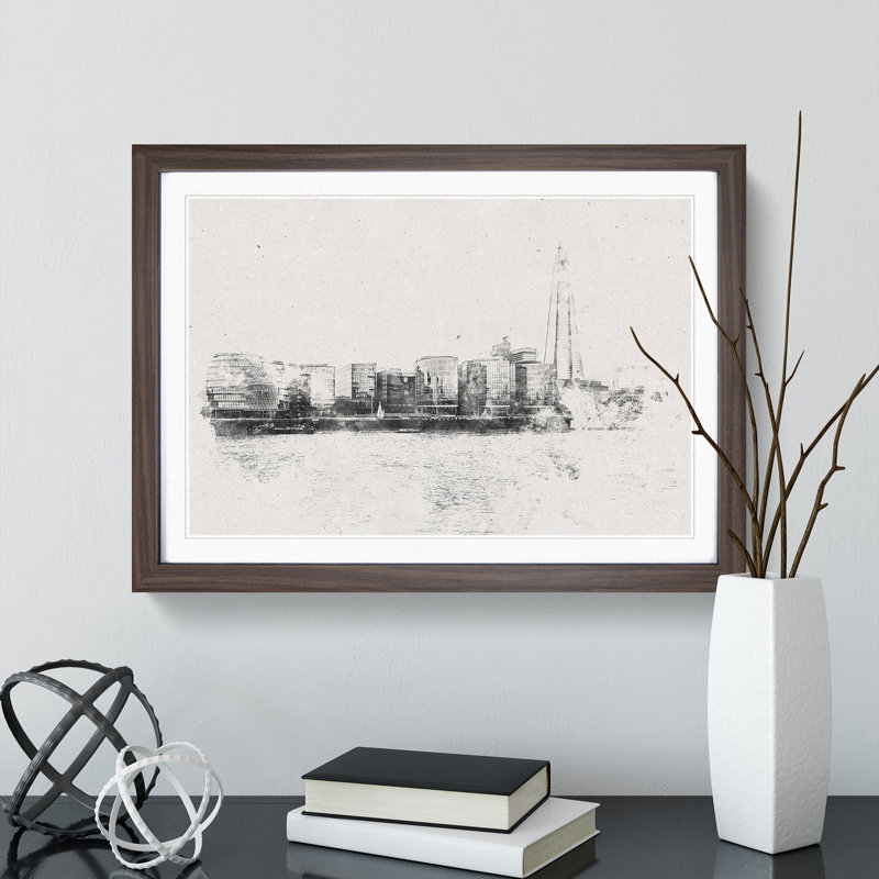 The Shard and London Skyline - Picture Frame Painting Print, 24cm H x 33cm W x 2cm D, Walnut Framed