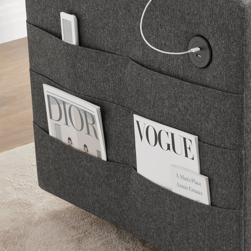 Storage 4-PC Modular Sectional With USB & Type C, Dark Gray Polyester