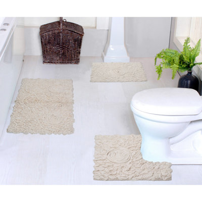 Bell Flower Collection 100% Cotton Bath Rug with Spray Latex Backing (Set of 3Pcs)