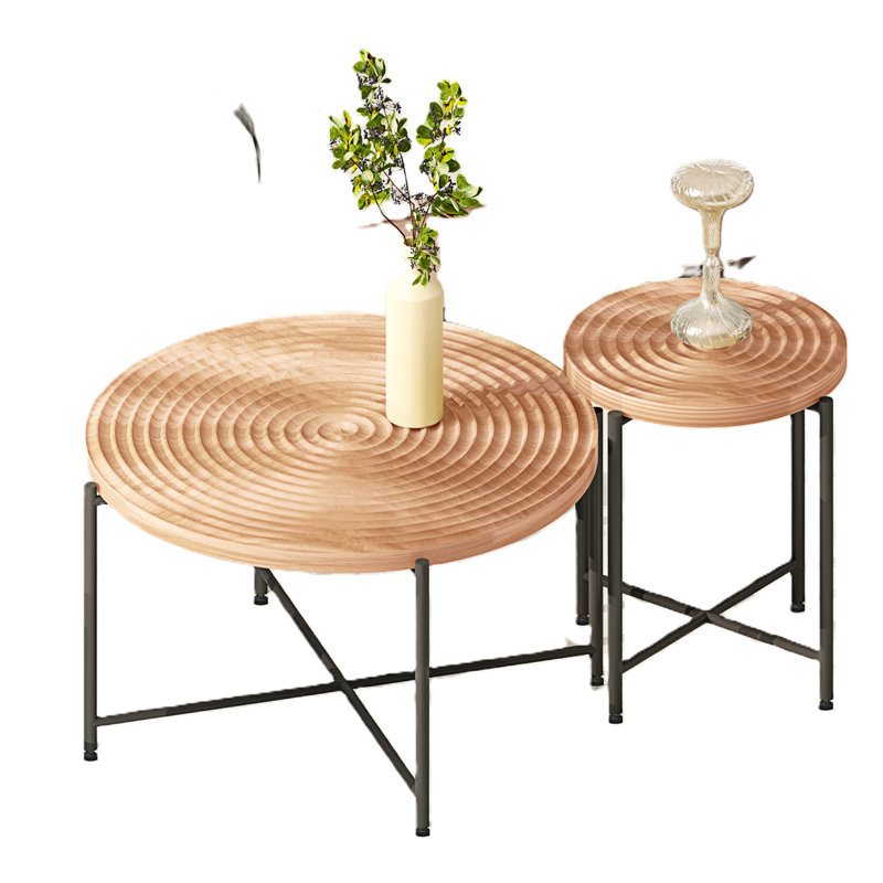 2-Piece Coffee And End Table Set – Waterproof MDF With PVC Cover, Natural Wood/Brown