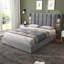 Structure de lit tapissier pour grand lit en velours avec applique murale, port USB et tête de lit large - gris