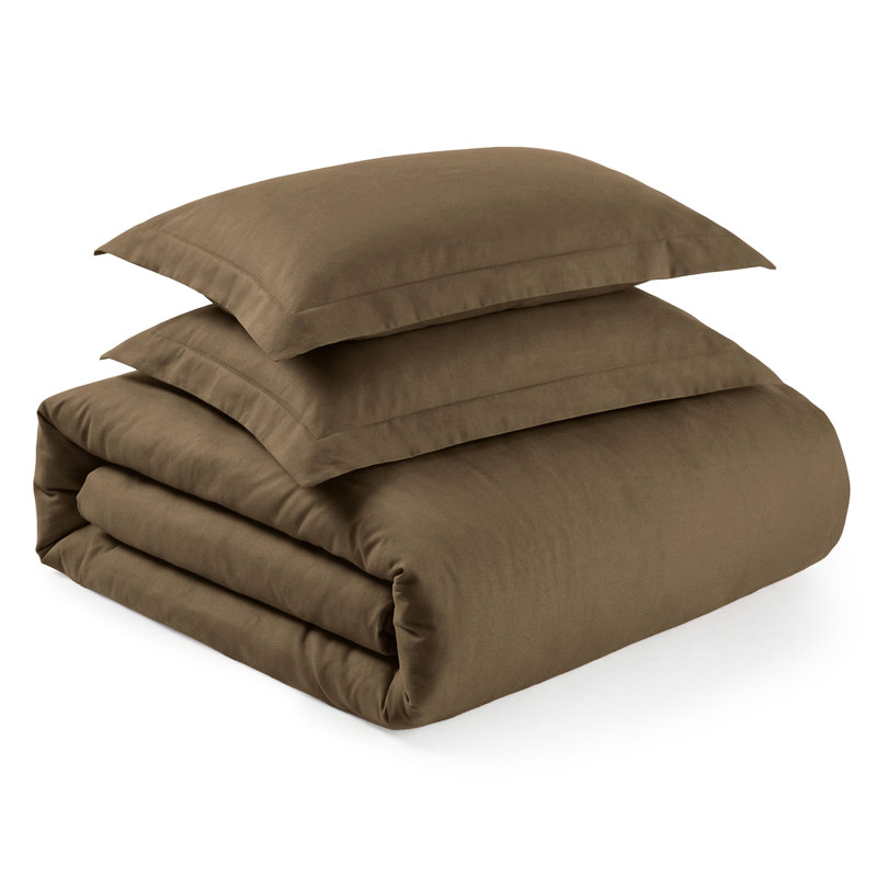 1200 Thread Count Cotton-Polyester Blend Solid Sateen Weave 3-Piece Duvet Cover Set, Taupe, King/California King + 2 Shams