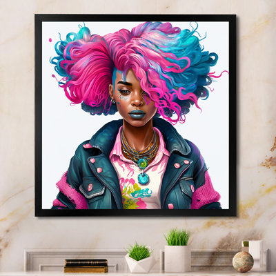 Pink And Blue African American Woman IV - Woman African American Wall Art
