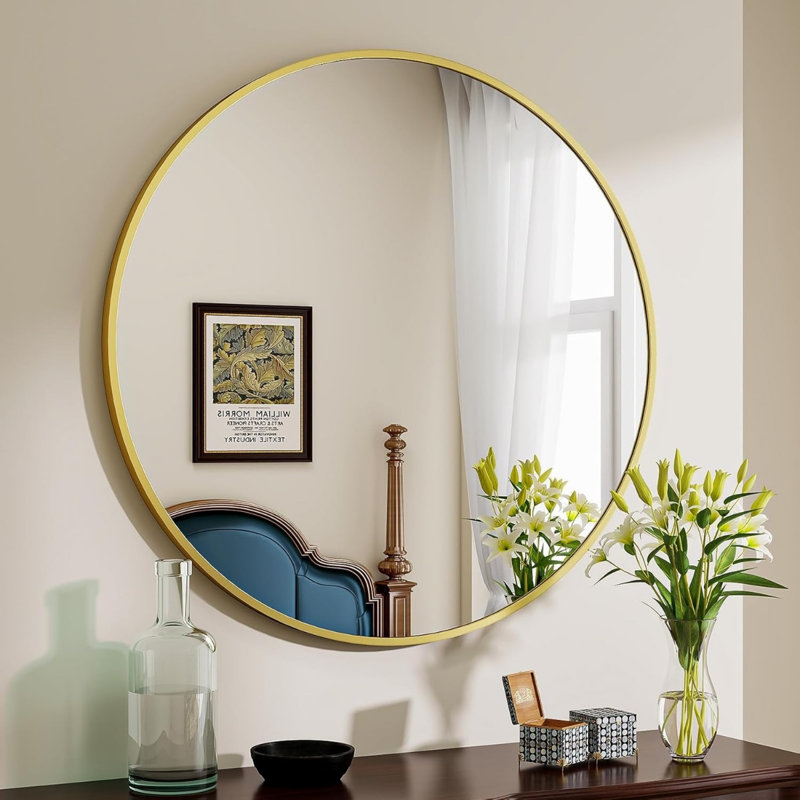 Miroir rond de 40 po, miroir circulaire à cadre en métal, fixation murale pour entrée, salle de bain, meuble-lavabo, salon, doré