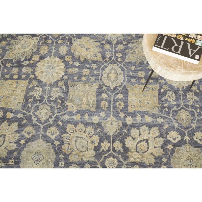Heirloom Oriental Hand-Knotted Wool Blue Area Rug, Rectangle 12' x 15'