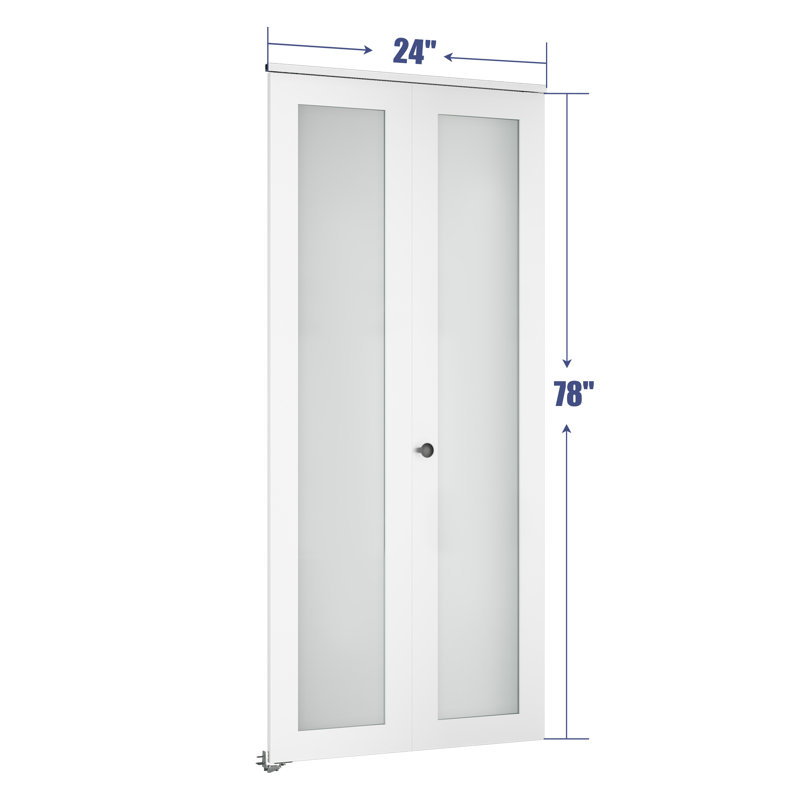 1-Lite Frosted Glass and Solid Manufactured Wood Bi-Fold Doors with Hardware Kit, 24" x 78"
