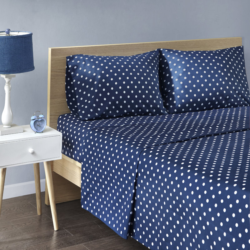 Seafoam Polka Dot Cotton Percale Full Sheet Set