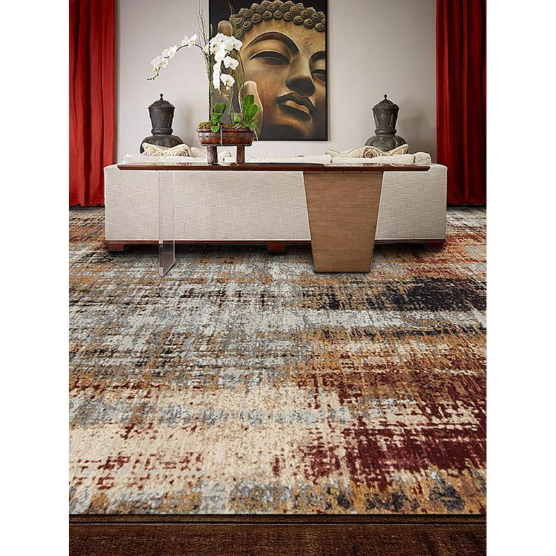 Shibori Hand Knotted Wool Abstract Area Rug in Yellow/Silver/Wine, Sample 2' x 3'