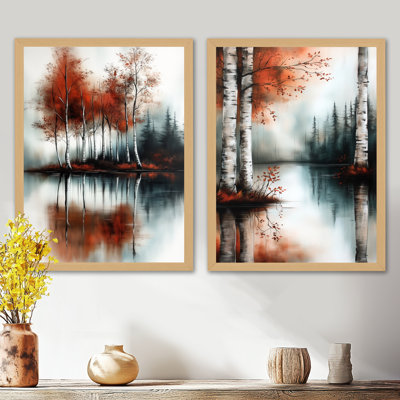 Lac Copper Birch - Ensemble de 2 impressions encadrées Lake Forest