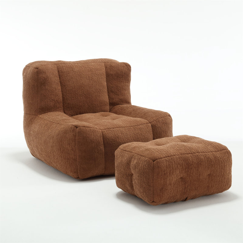 Plush Memory Foam Bean Bag Chair with Ottoman | Ergonomic Lazy Sofa for Adults | Super Soft Modern Design for Living Room/Bedroom/Apartment