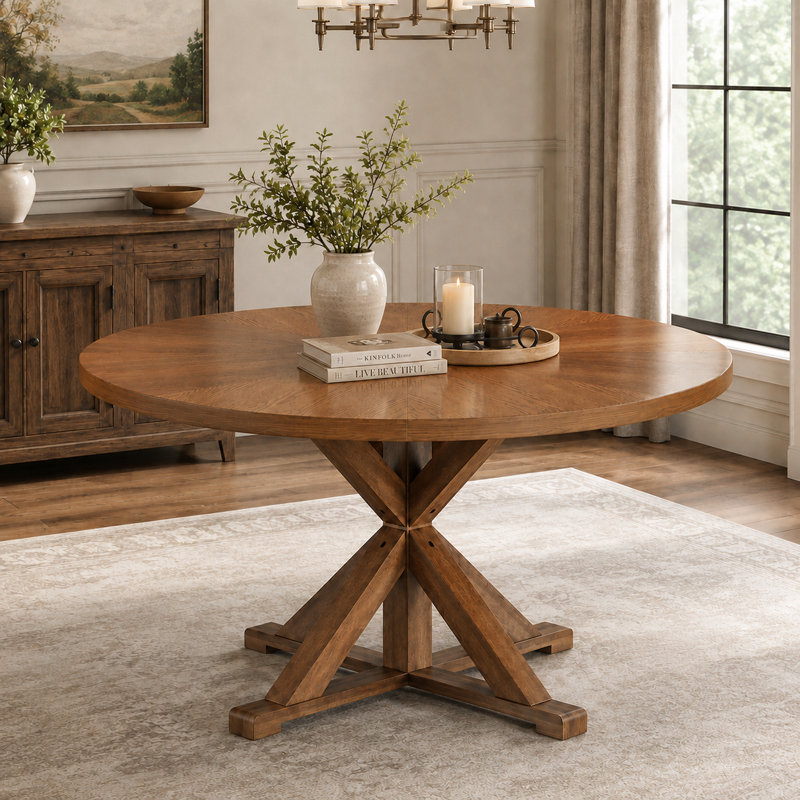 Table de salle à manger moderne en bois massif pour 6 à 8 personnes, 53" L x 53" W, Brun