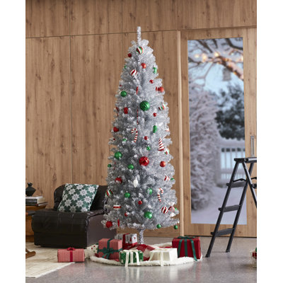 7.5‘ Silver Pencil Tinsel Artificial Christmas Tree