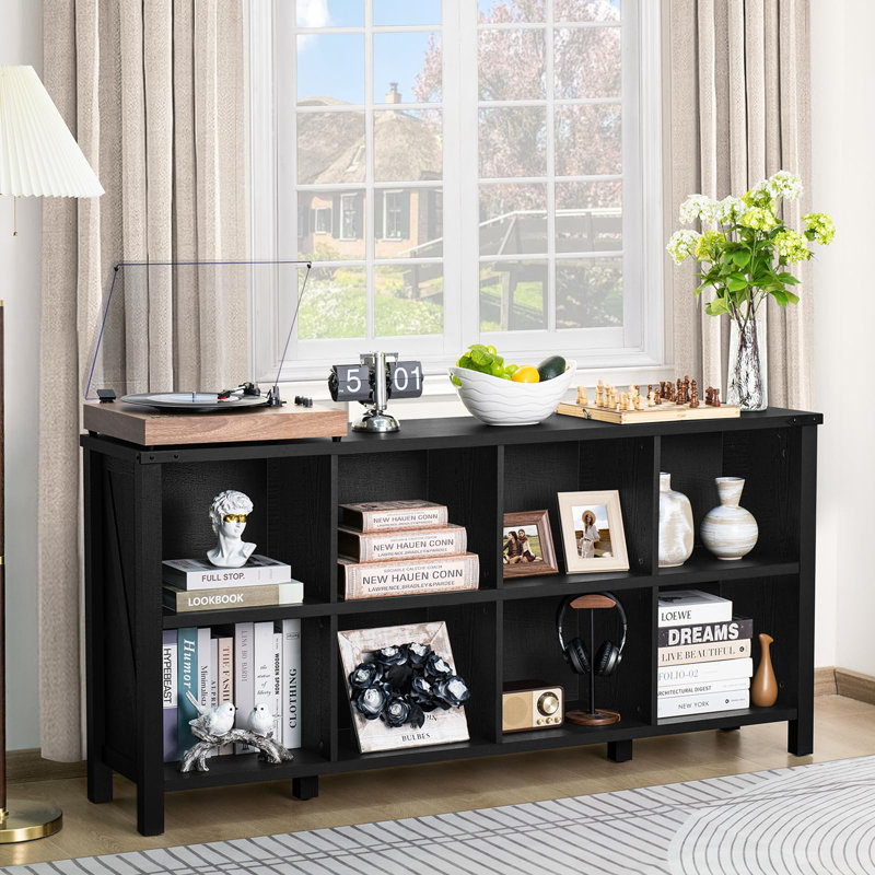 Farmhouse Wood Long Storage Organizer Bookcase, Black, (2 Shelves)  29.7" H x 62" W x 13.6" D