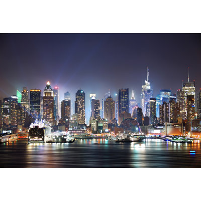 New York, Port, centre-ville, nuit, paysage urbain