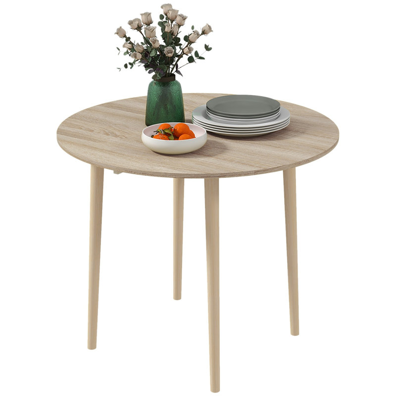 Petite table de cuisine HOMcom de 35 po, table rabattable rabattable pour petits espaces, table de salle à manger pliante ronde avec pieds en bois massif pour la cuisine, la salle à manger, couleur chêne
