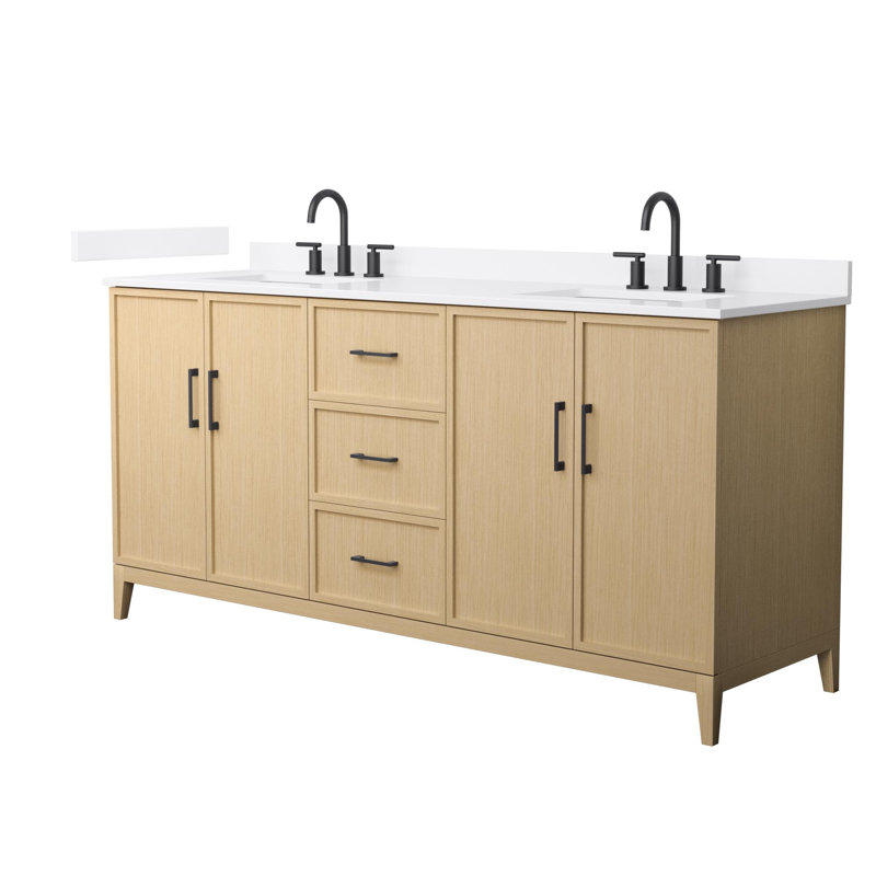 Elan 72'' Double Bathroom Vanity with Quartz Top, 8" Center, Matte Black, Tan