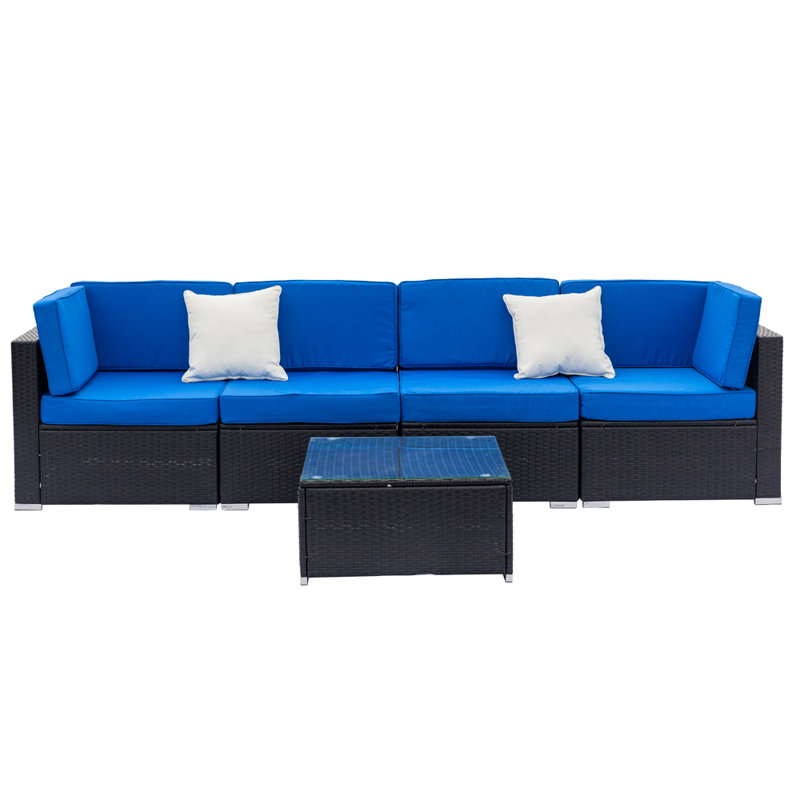 Ensemble de conversation modulaire avec coussins 5 pièces en rotin Aleighya