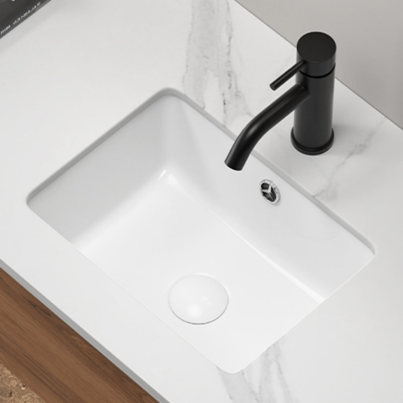 Lavabo de salle de bain sous-comptoir rectangulaire en céramique avec lavabo à débordement sous comptoir