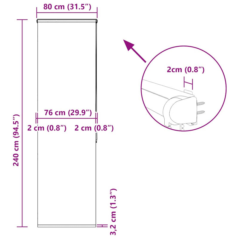 Room Darkening Roller Blind, 80cmW x 240cmL