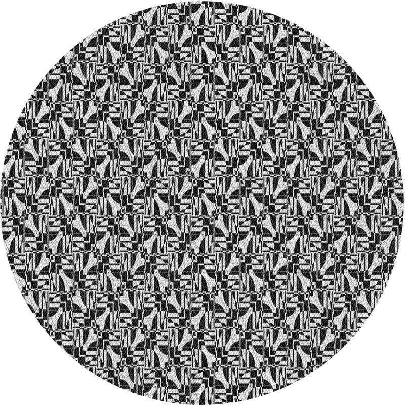 Tapis noir/blanc à motifs, Rond 3 pi