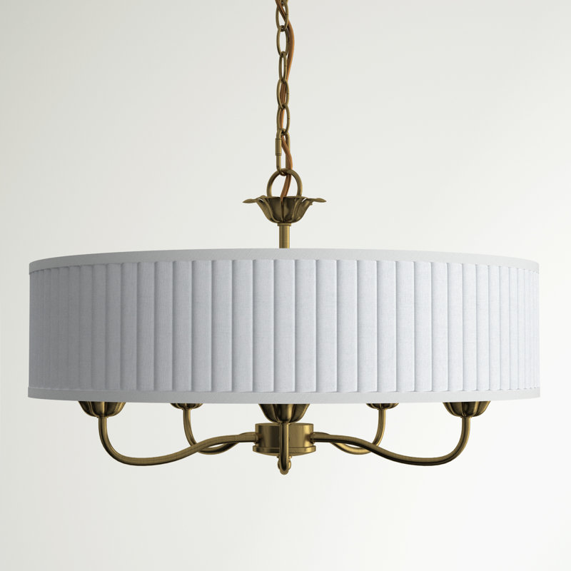 Lamotte 5-Light Dimmable Drum Chandelier with Linen Blend Shade , Antique Brass