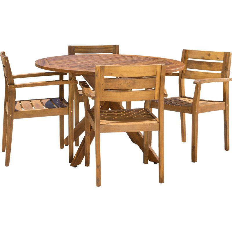 Renaud 4 - Person Wood Patio Dining Set with Round Table