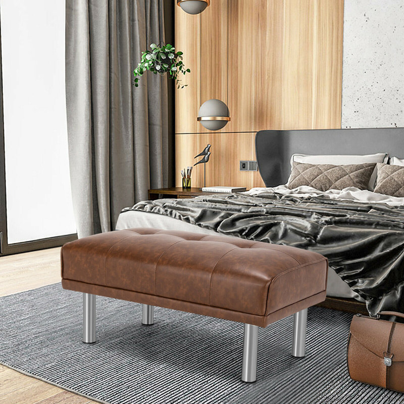 Faux Leather Ottoman, Brown Faux Leather