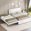Pour un lit d'invité, lit plateforme tapissier beige chaud avec lit gigogne réglable, style neutre classique