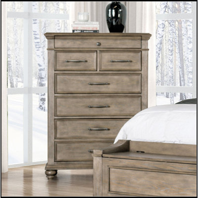 Meubles de chambre à coucher à finition transitionnelle en chêne vieilli avec poignées en métal et poignées en métal 7 pièces