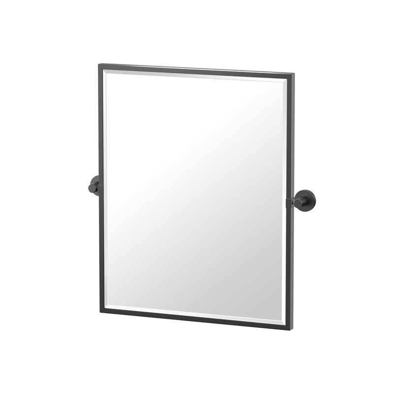Miroir de salle de bain mural Reveal Miroir pivotant (inclinable) et biseauté, Noir mat, 25 po x 23,63 po