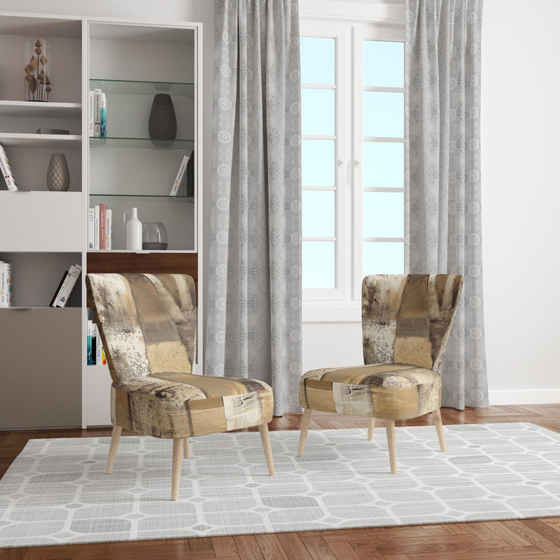 Upholstered Floral Side Chair - Modern floral Accent Chair, Abstract Brown Polyester Blend 1