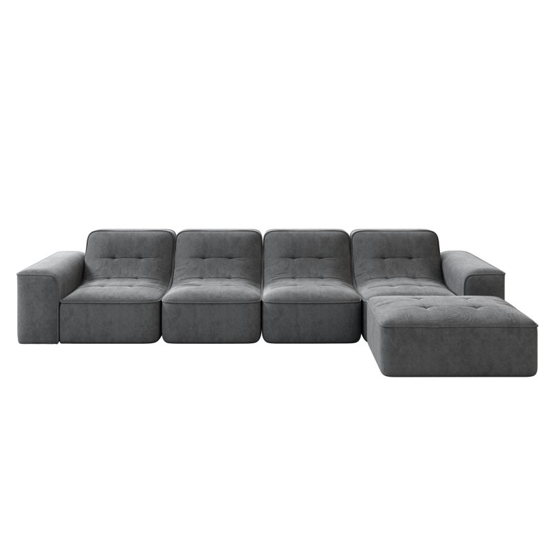 Ensemble de canapé modulaire de 143,7 po avec repose-pieds amovible, conception capitonnée, siège profond, méridienne et chaise d'appoint, canapé en chenille étincelant bricolage moderne pour salon, appartement, bureau