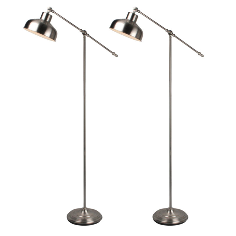 Langer Swing Arm Floor Lamp Set, Satin Nickel, Satin Nickel